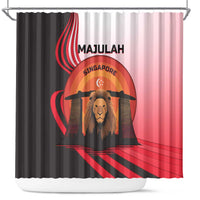 Singapore Lion Shower Curtain with Sunset Marina Bay Design and National Flag
