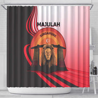 Singapore Lion Shower Curtain with Sunset Marina Bay Design and National Flag