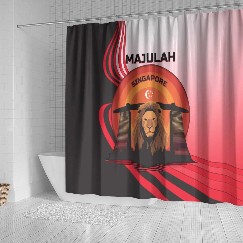 Singapore Lion Shower Curtain with Sunset Marina Bay Design and National Flag