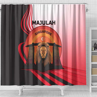Singapore Lion Shower Curtain with Sunset Marina Bay Design and National Flag