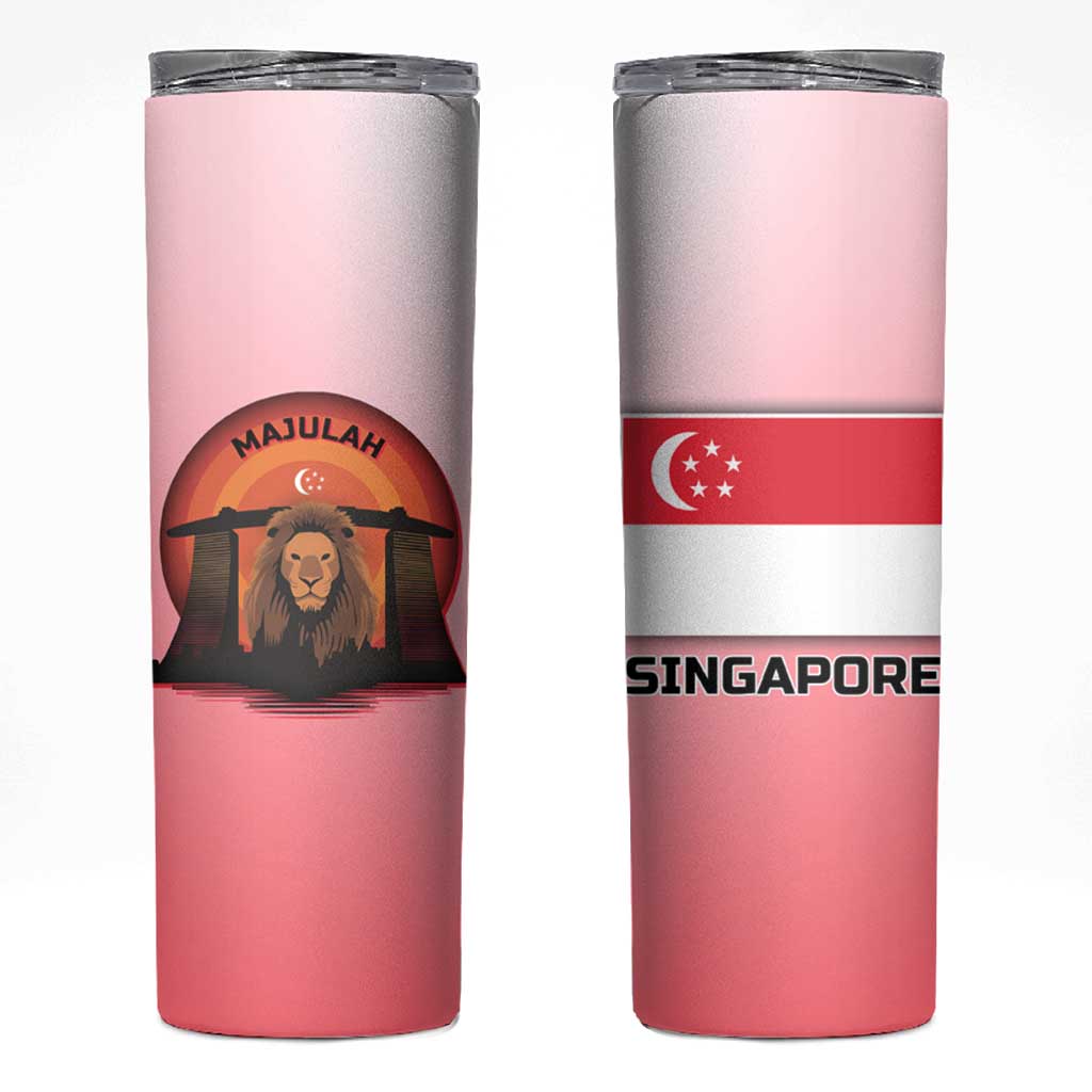 Singapore Lion Skinny Tumbler with Sunset Marina Bay Design and National Flag