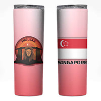 Singapore Lion Skinny Tumbler with Sunset Marina Bay Design and National Flag