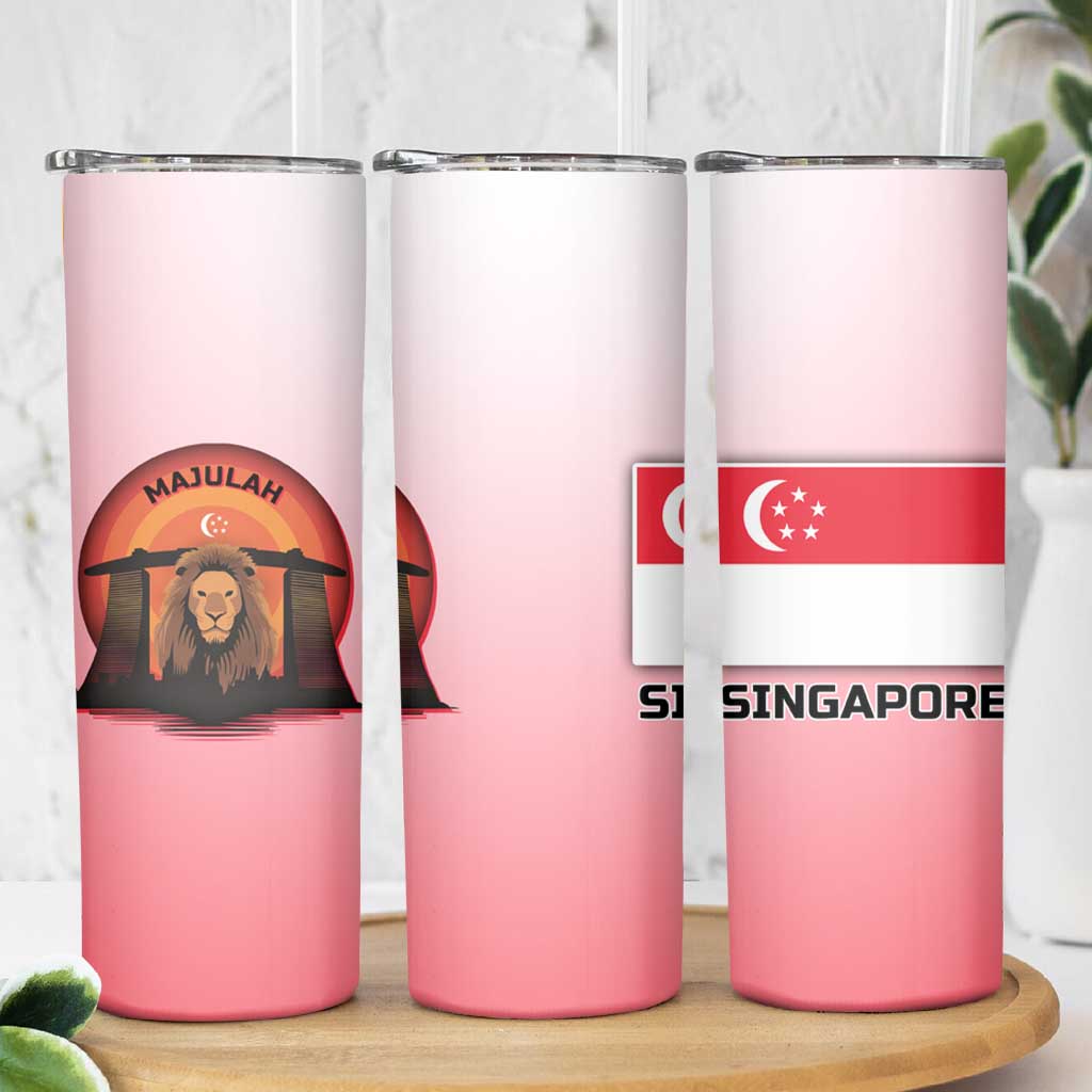 Singapore Lion Skinny Tumbler with Sunset Marina Bay Design and National Flag