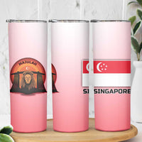 Singapore Lion Skinny Tumbler with Sunset Marina Bay Design and National Flag