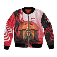 Singapore Lion Sleeve Zip Bomber Jacket with Sunset Marina Bay Design and National Flag