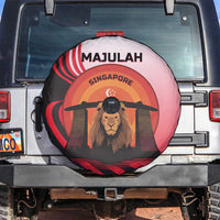 Singapore Lion Spare Tire Cover with Sunset Marina Bay Design and National Flag