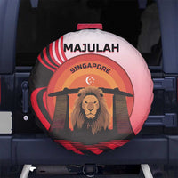 Singapore Lion Spare Tire Cover with Sunset Marina Bay Design and National Flag