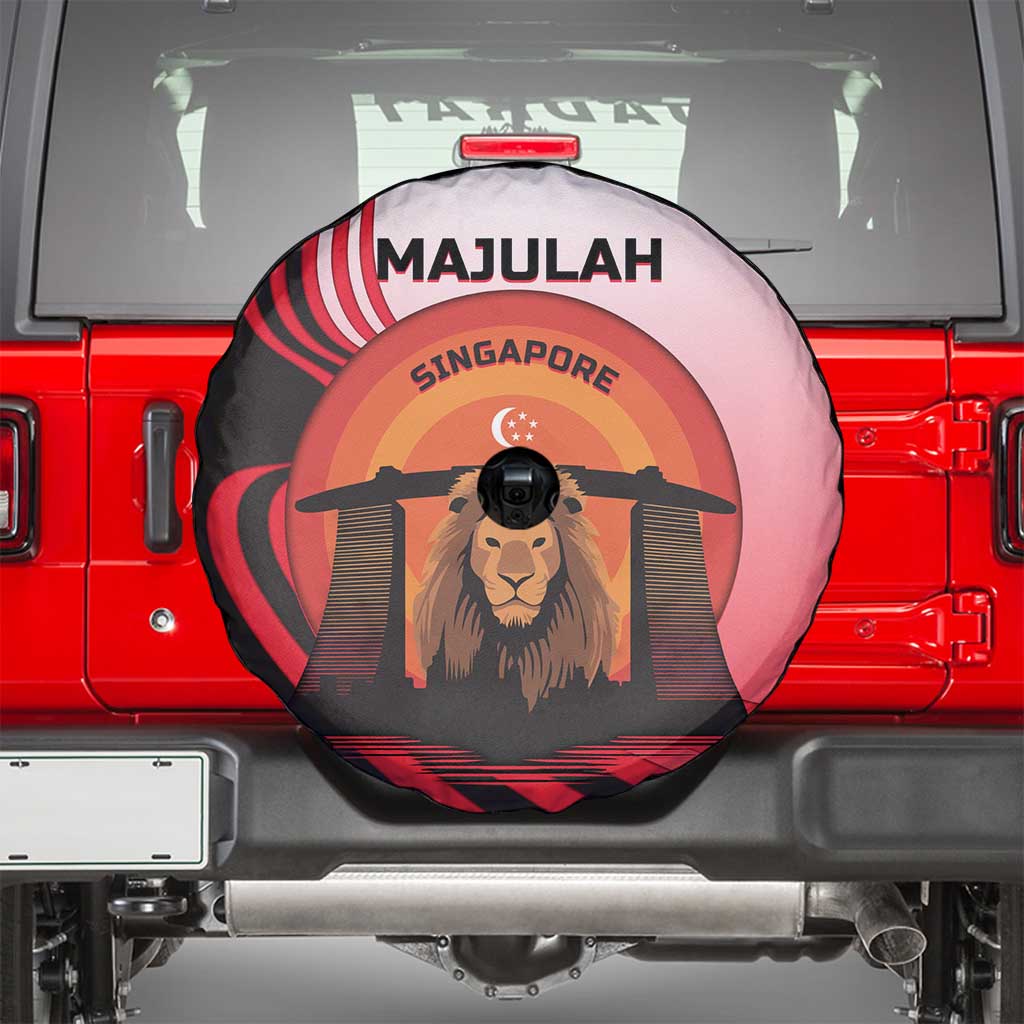 Singapore Lion Spare Tire Cover with Sunset Marina Bay Design and National Flag
