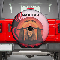 Singapore Lion Spare Tire Cover with Sunset Marina Bay Design and National Flag