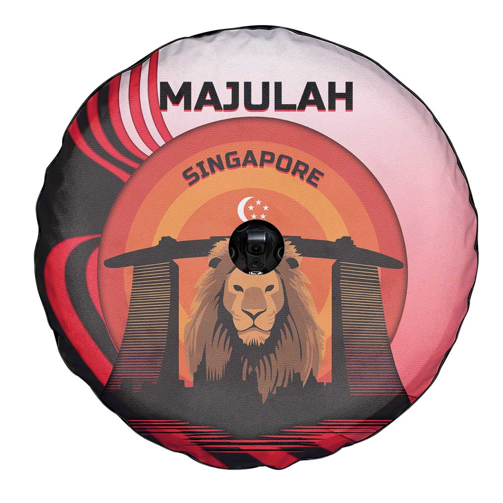 Singapore Lion Spare Tire Cover with Sunset Marina Bay Design and National Flag