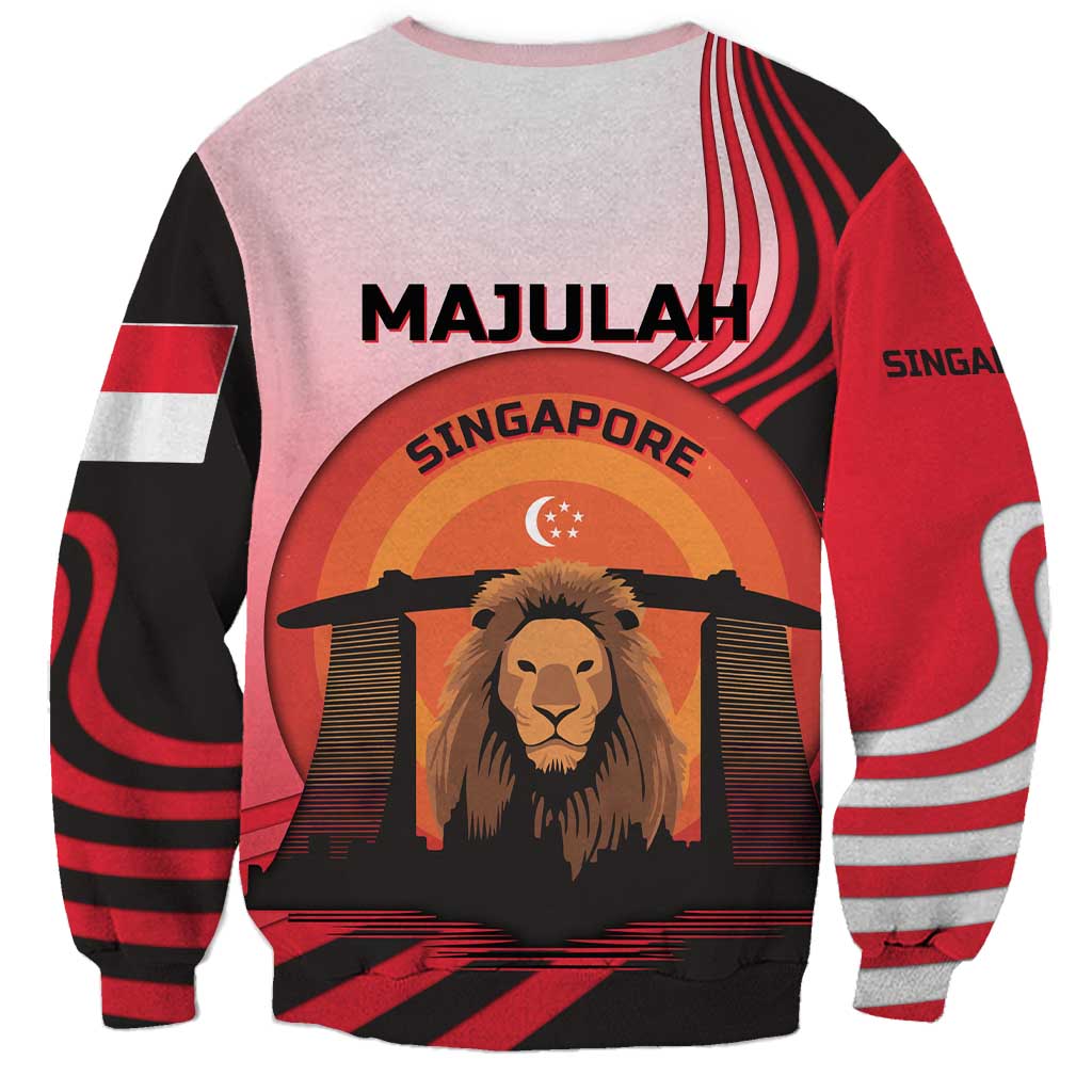 Singapore Lion Sweatshirt with Sunset Marina Bay Design and National Flag