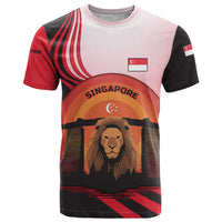 Singapore Lion T Shirt with Sunset Marina Bay Design and National Flag