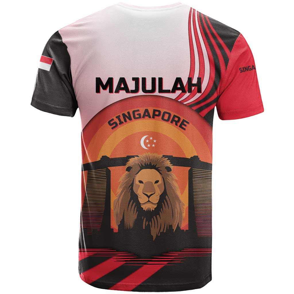 Singapore Lion T Shirt with Sunset Marina Bay Design and National Flag