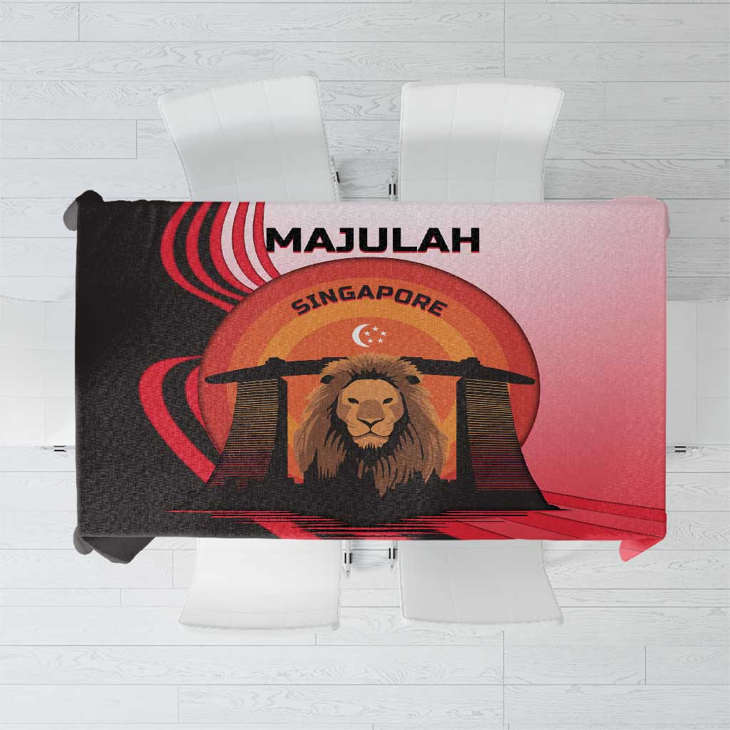 Singapore Lion Tablecloth with Sunset Marina Bay Design and National Flag