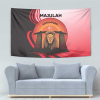 Singapore Lion Tapestry with Sunset Marina Bay Design and National Flag