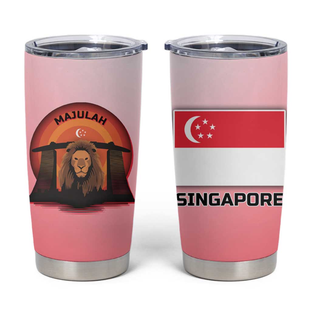 Singapore Lion Tumbler Cup with Sunset Marina Bay Design and National Flag