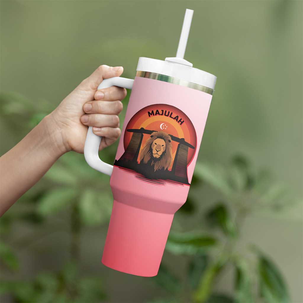 Singapore Lion Tumbler With Handle with Sunset Marina Bay Design and National Flag