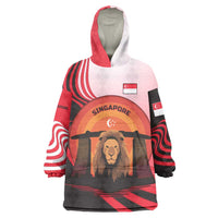 Singapore Lion Wearable Blanket Hoodie with Sunset Marina Bay Design and National Flag
