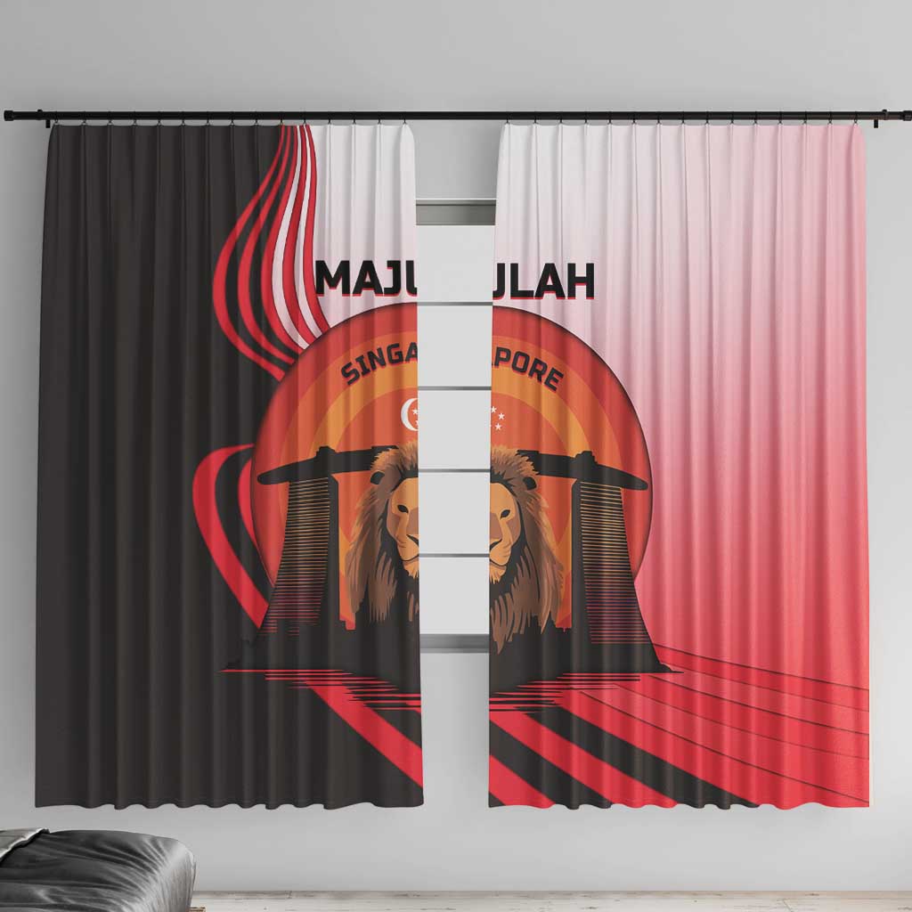 Singapore Lion Window Curtain with Sunset Marina Bay Design and National Flag