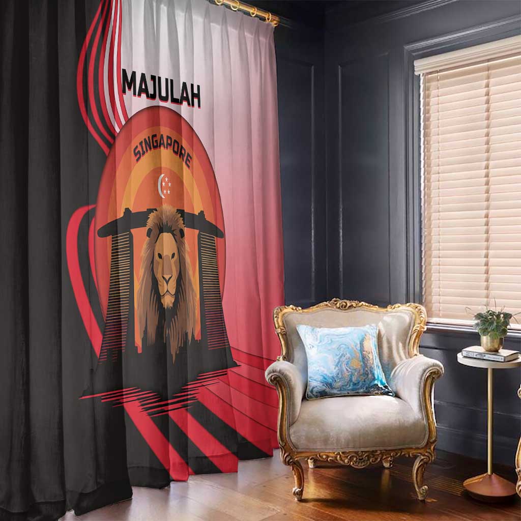 Singapore Lion Window Curtain with Sunset Marina Bay Design and National Flag