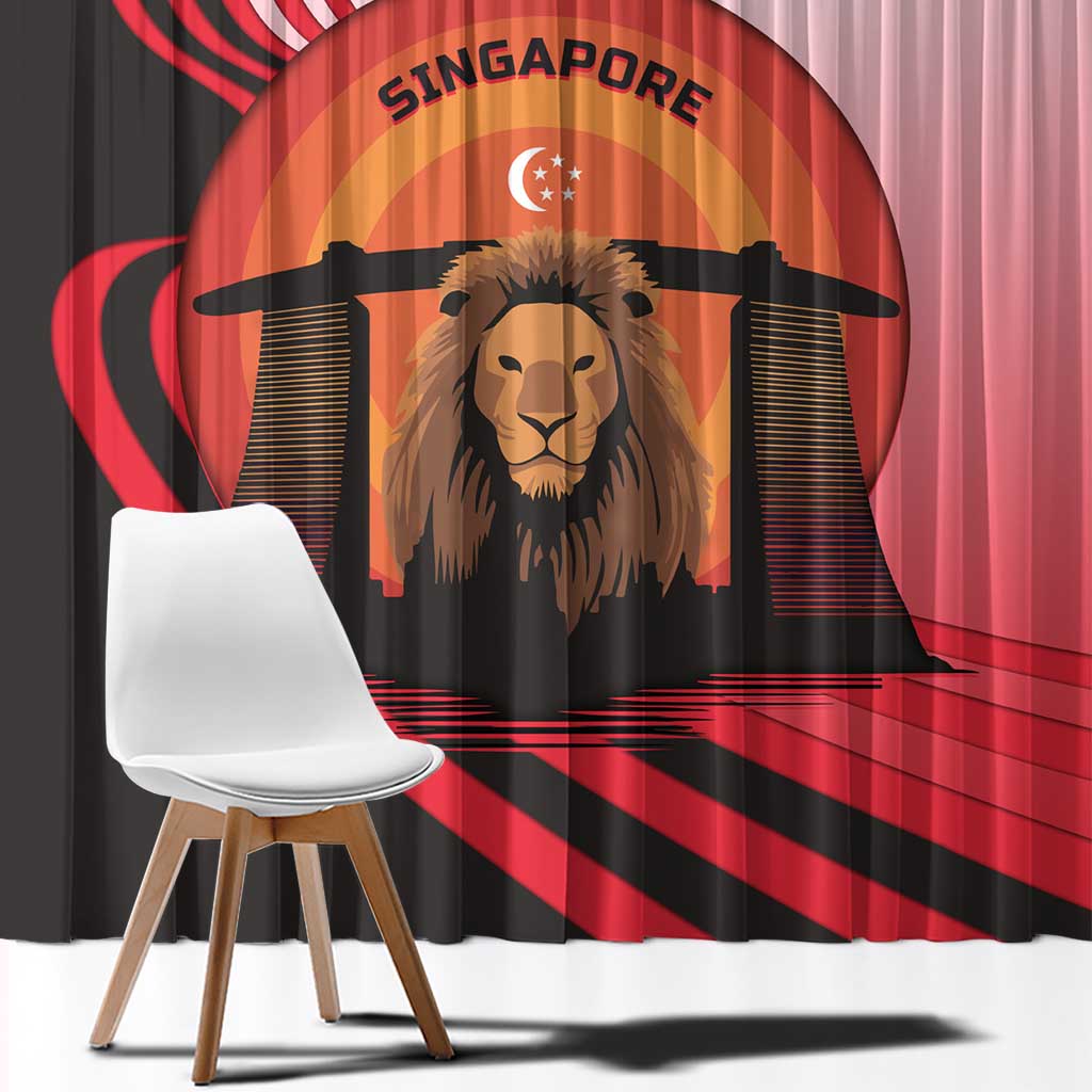 Singapore Lion Window Curtain with Sunset Marina Bay Design and National Flag