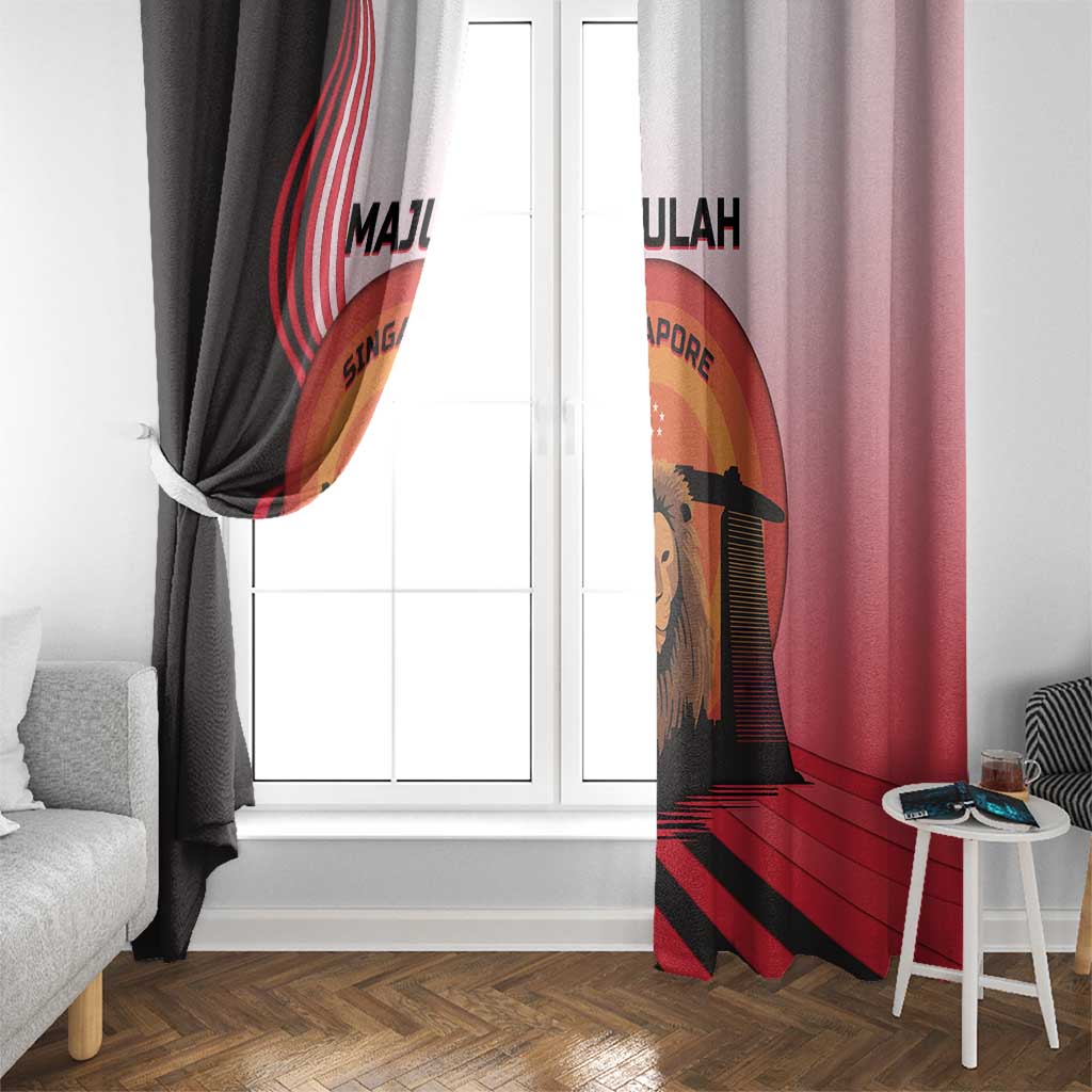 Singapore Lion Window Curtain with Sunset Marina Bay Design and National Flag