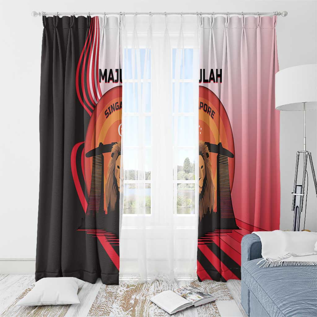 Singapore Lion Window Curtain with Sunset Marina Bay Design and National Flag