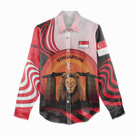 Singapore Lion Women Casual Shirt with Sunset Marina Bay Design and National Flag