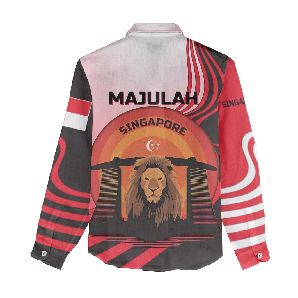 Singapore Lion Women Casual Shirt with Sunset Marina Bay Design and National Flag