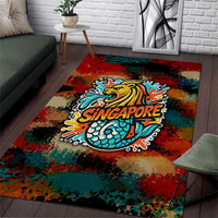 Singapore Merlion Area Rug with Graffiti Art Style and National Flag