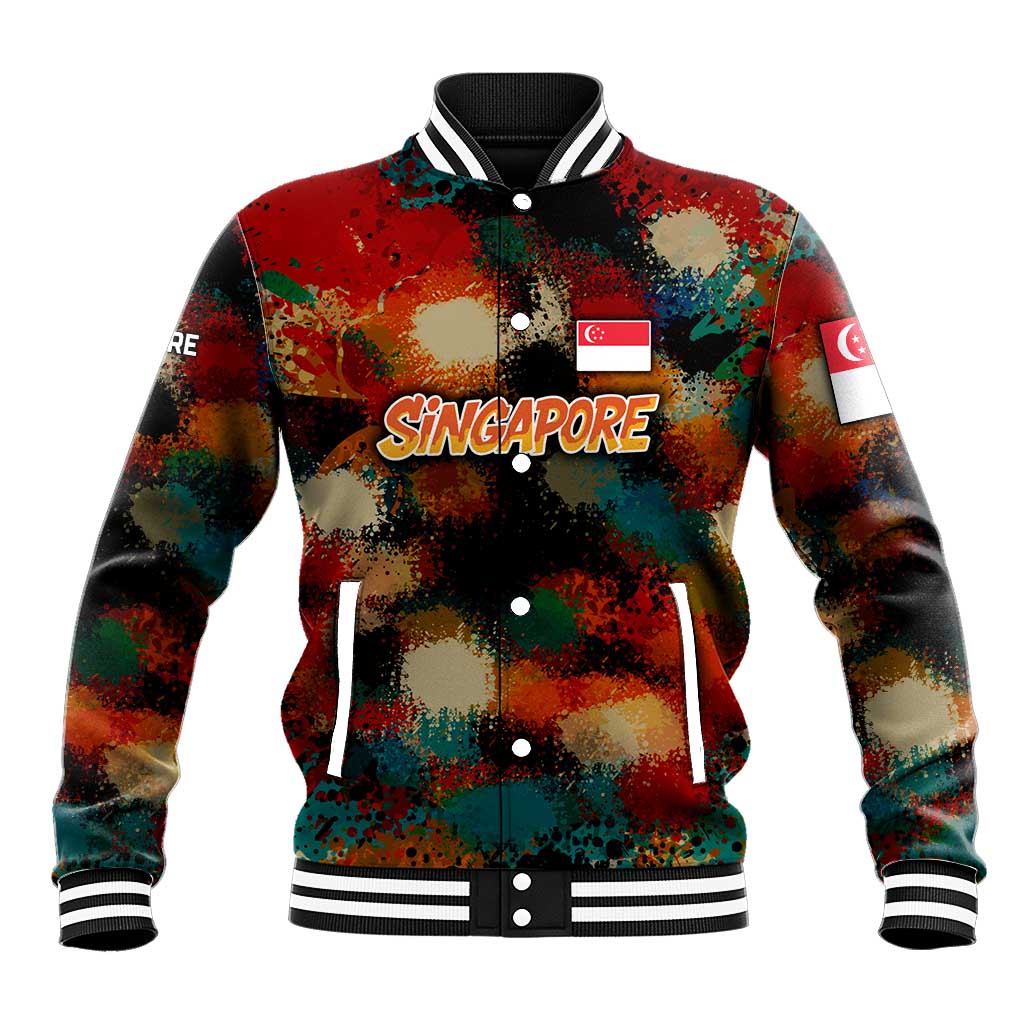 Singapore Merlion Baseball Jacket with Graffiti Art Style and National Flag