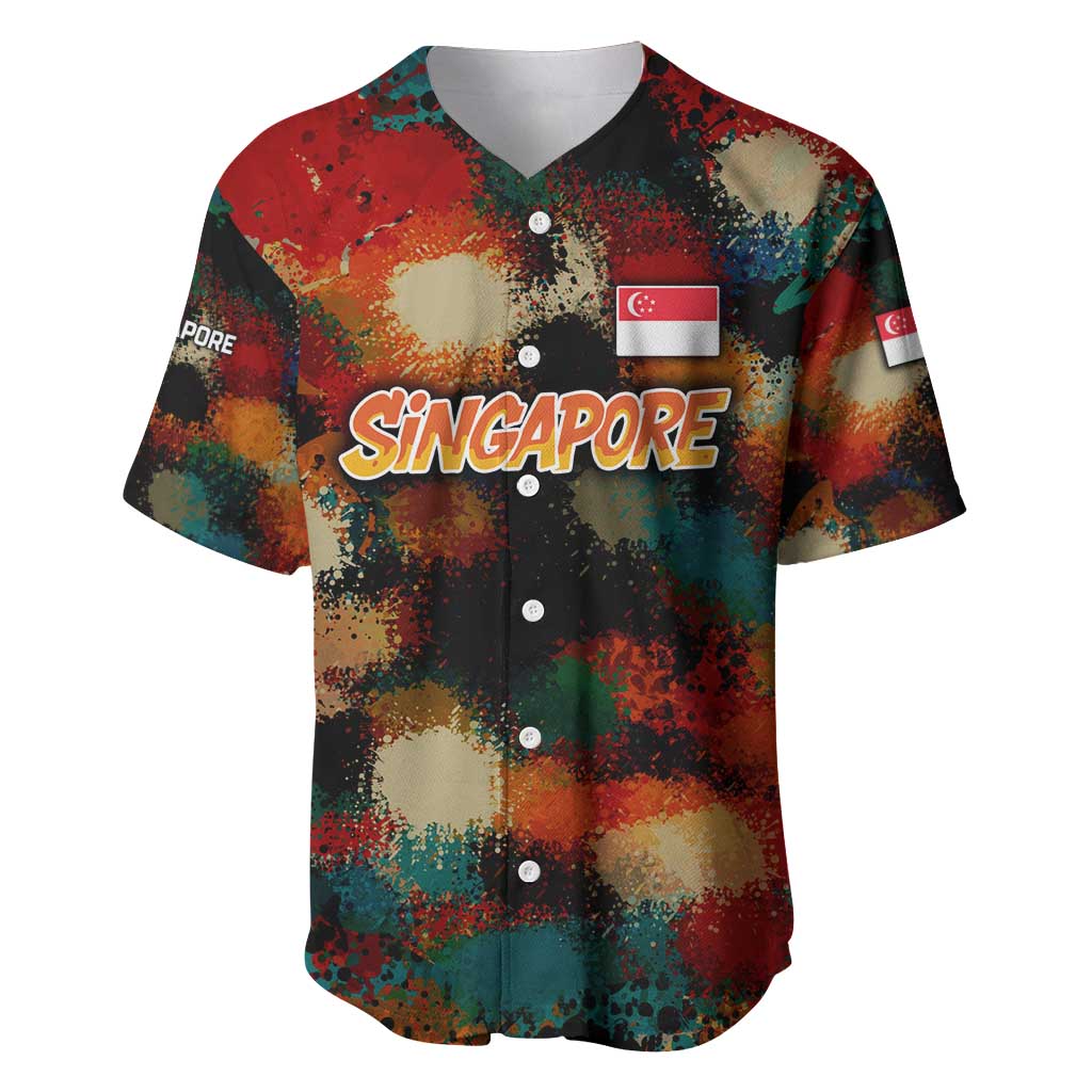 Singapore Merlion Baseball Jersey with Graffiti Art Style and National Flag