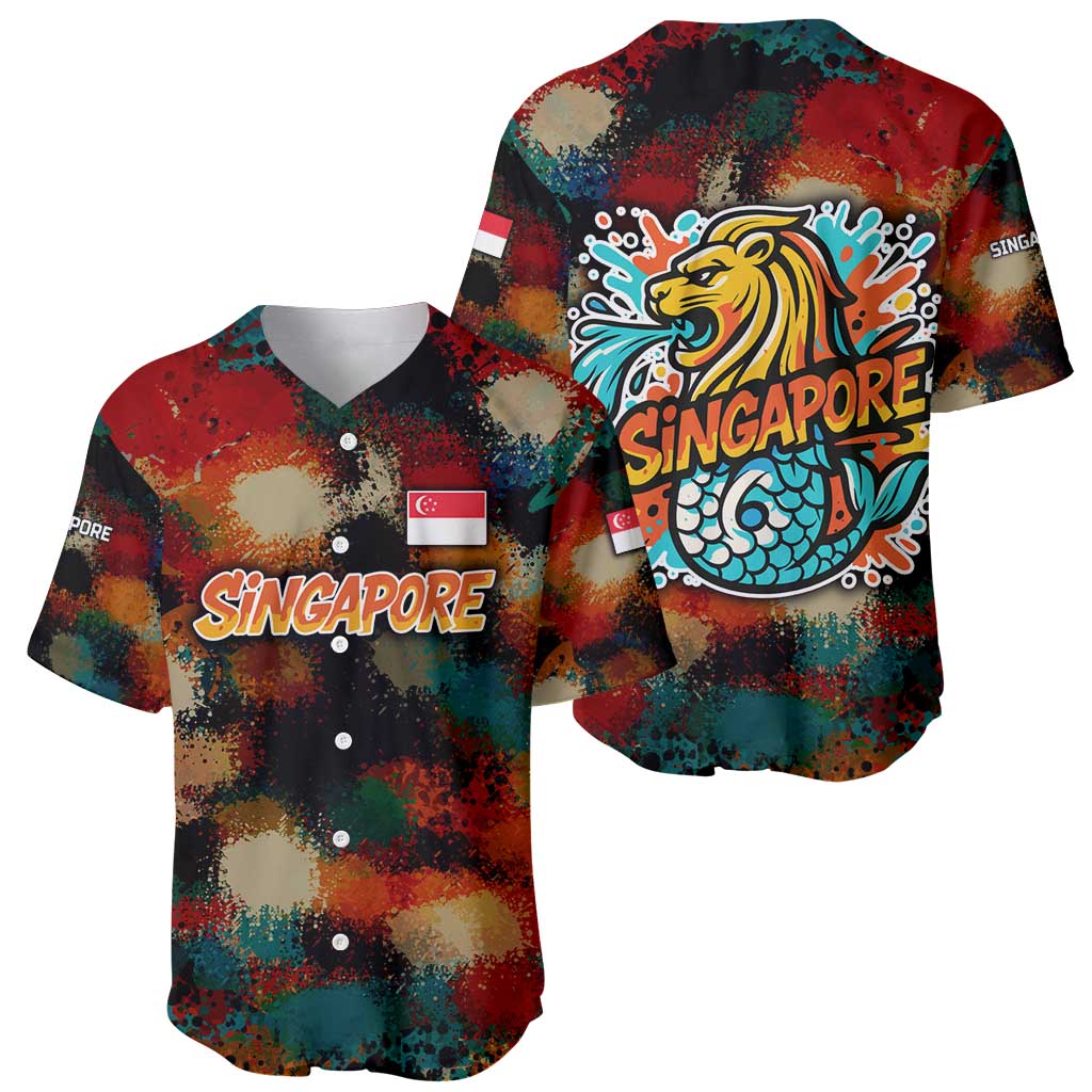 Singapore Merlion Baseball Jersey with Graffiti Art Style and National Flag