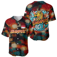 Singapore Merlion Baseball Jersey with Graffiti Art Style and National Flag