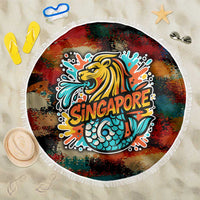 Singapore Merlion Beach Blanket with Graffiti Art Style and National Flag