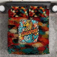 Singapore Merlion Bedding Set with Graffiti Art Style and National Flag
