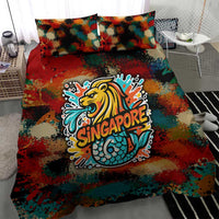 Singapore Merlion Bedding Set with Graffiti Art Style and National Flag