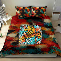 Singapore Merlion Bedding Set with Graffiti Art Style and National Flag