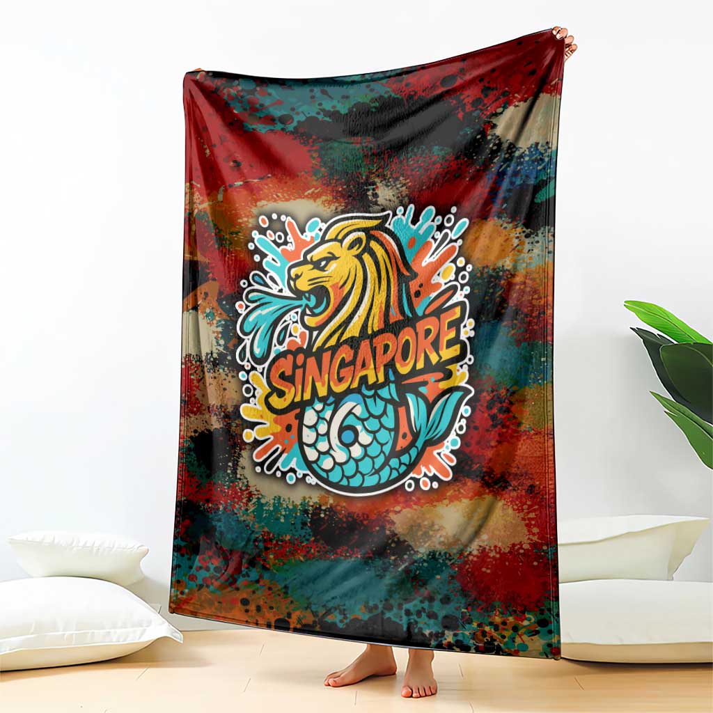 Singapore Merlion Blanket with Graffiti Art Style and National Flag
