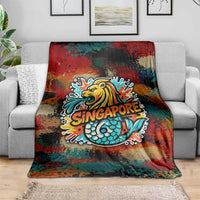 Singapore Merlion Blanket with Graffiti Art Style and National Flag