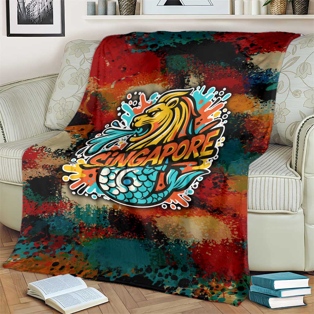 Singapore Merlion Blanket with Graffiti Art Style and National Flag