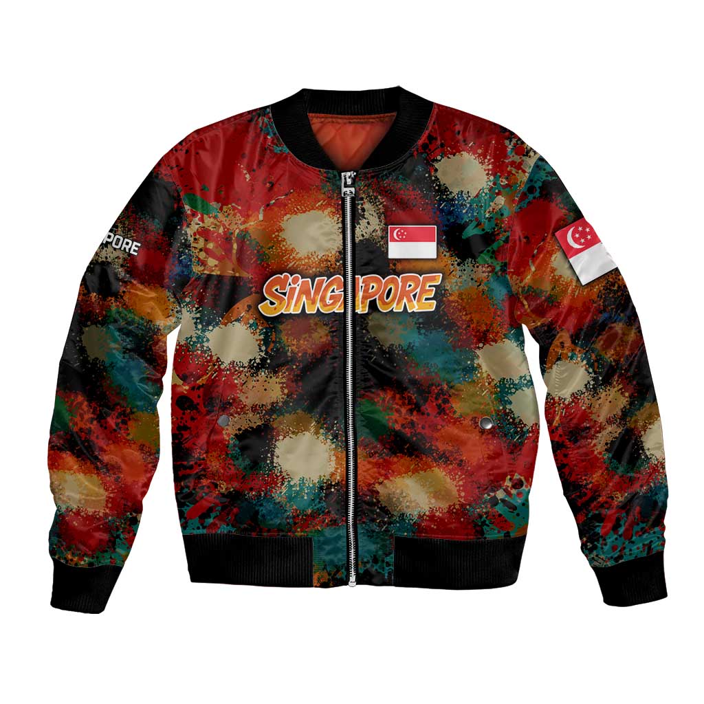 Singapore Merlion Bomber Jacket with Graffiti Art Style and National Flag