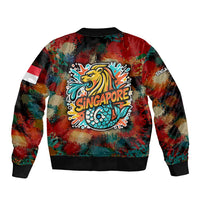Singapore Merlion Bomber Jacket with Graffiti Art Style and National Flag