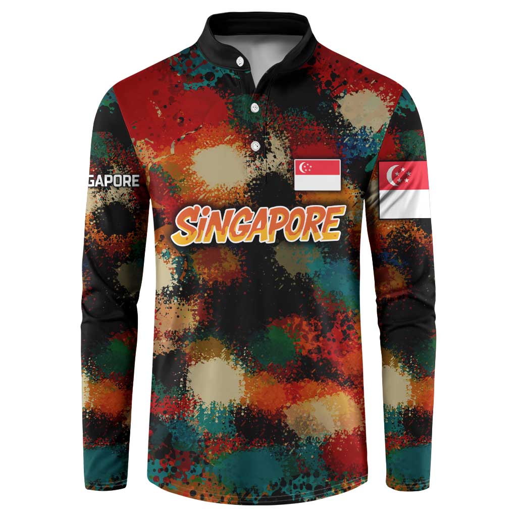 Singapore Merlion Button Sweatshirt with Graffiti Art Style and National Flag