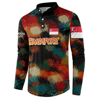 Singapore Merlion Button Sweatshirt with Graffiti Art Style and National Flag