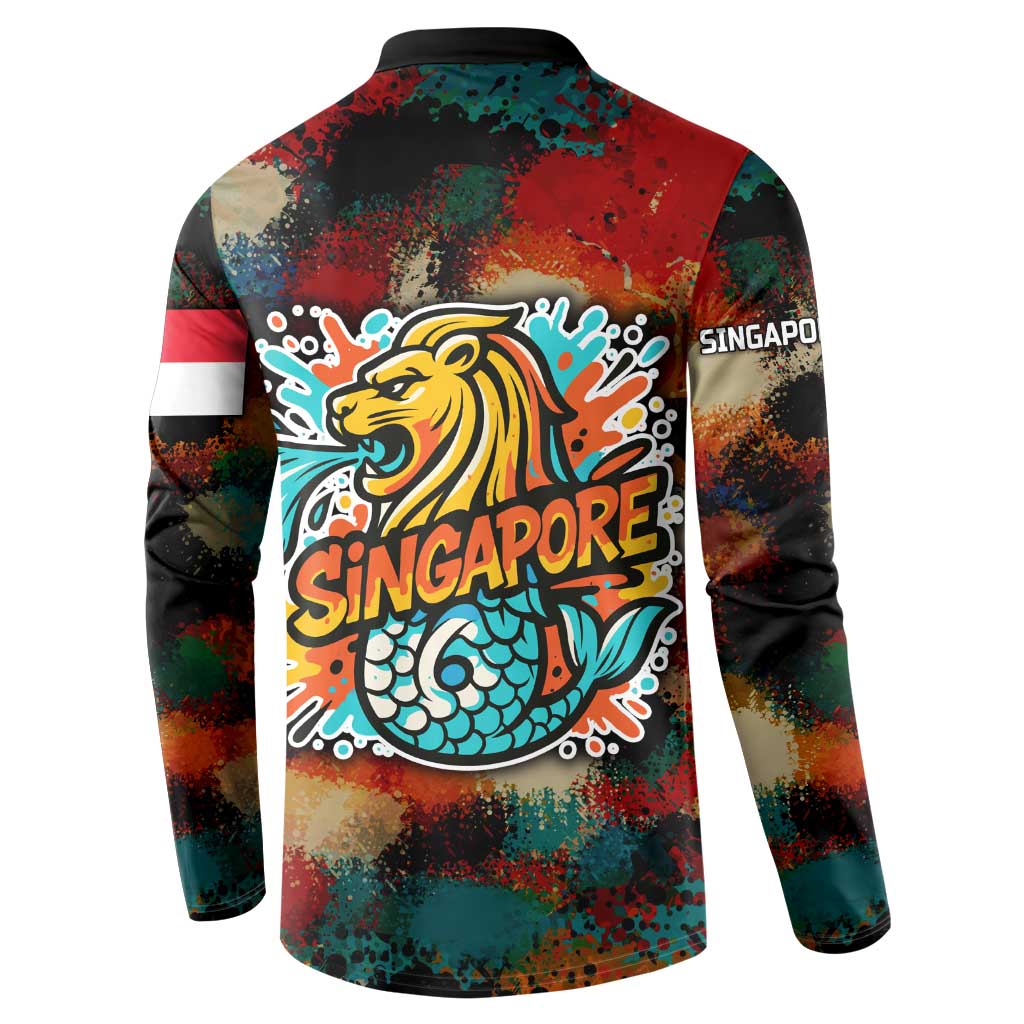 Singapore Merlion Button Sweatshirt with Graffiti Art Style and National Flag