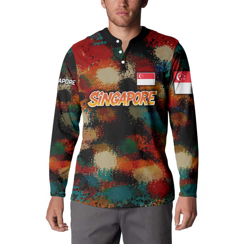 Singapore Merlion Button Sweatshirt with Graffiti Art Style and National Flag