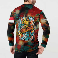 Singapore Merlion Button Sweatshirt with Graffiti Art Style and National Flag