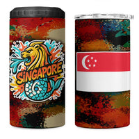 Singapore Merlion 4 in 1 Can Cooler Tumbler with Graffiti Art Style and National Flag