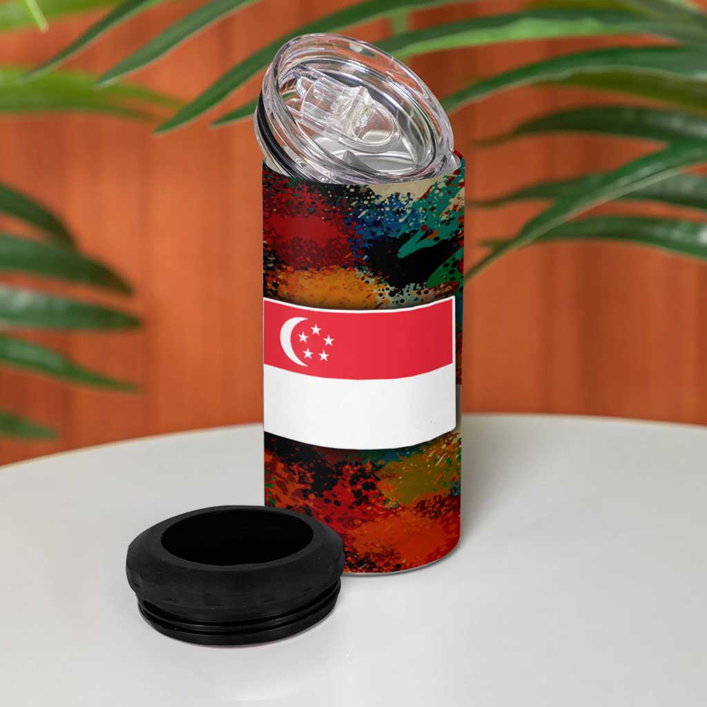 Singapore Merlion 4 in 1 Can Cooler Tumbler with Graffiti Art Style and National Flag